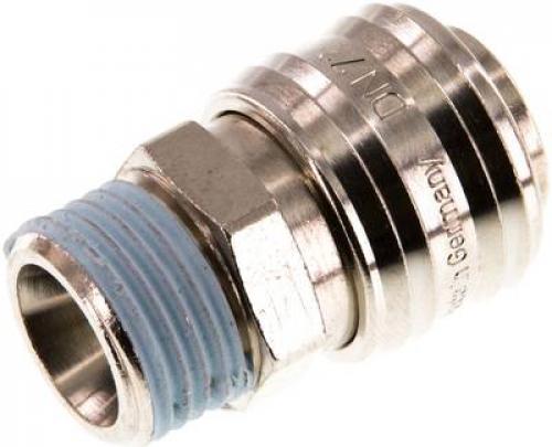 Kupplungsdosen mit Außengewinde, NW 7,2, Messing vernickelt, alle Größen