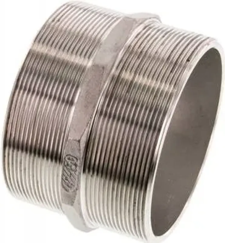 Doppelnippel aus Edelstahl 1.4571, zylindrisches Gewinde, druckfest bis 40 bar, alle Größen