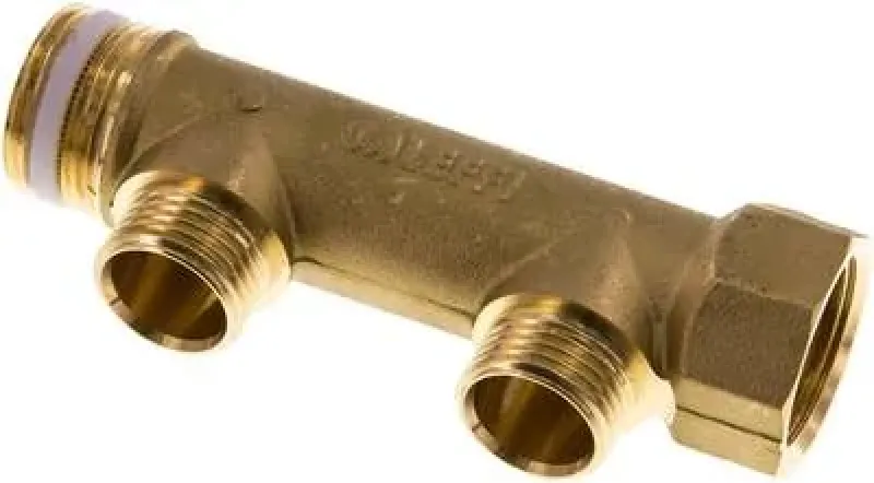 Verteilerrohr Messing, 2 Abgänge, Innen- & Außengewinde (IG/AG), PN 10