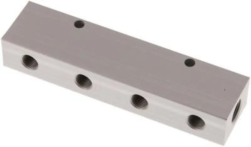 Aluminium-Verteilerleiste 2-fach (doppelseitig), PN 16, Hochdruck, Industrie