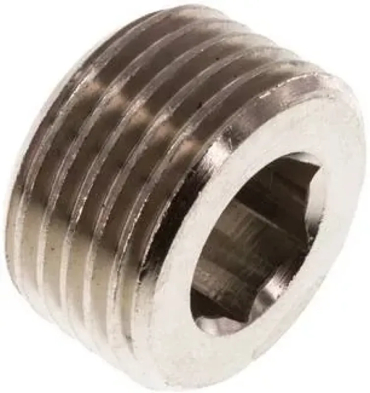 Messing-Verschlussstopfen vernickelt, Innensechskant, ohne Bund, PN 16