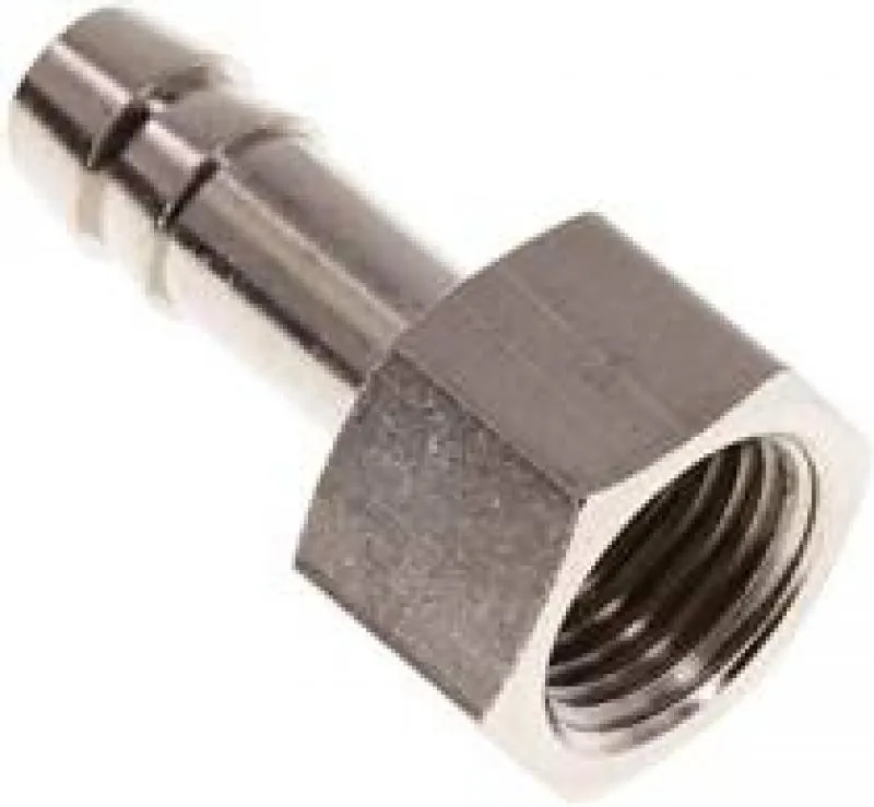 Aufschraubschlauchtülle aus Messing vernickelt mit festem Innengewinde bis 40 bar