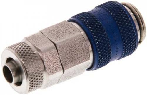 Kupplungsdosen mit Überwurfmutter, NW 5, Edelstahl,1.4305, mit blauer Schiebehülse, alle Größen