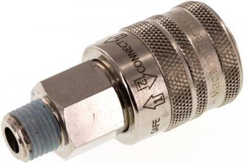 Sicherheits-Kupplungsdosen mit Außengewinde, NW 7,2, Messing vernickelt, alle Größen