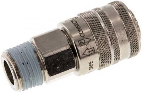 Sicherheits-Kupplungsdosen mit Außengewinde, NW 7,2, Messing vernickelt, alle Größen