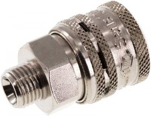 Sicherheits-Kupplungsdosen mit Außengewinde, NW 7,2, Messing vernickelt, Eco-Line, alle Größen