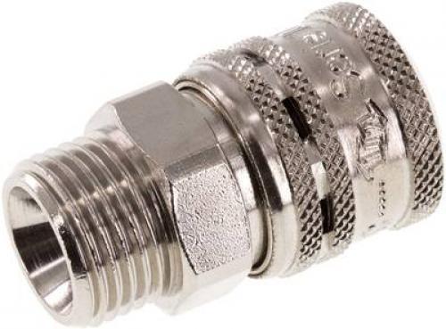 Sicherheits-Kupplungsdosen mit Außengewinde, NW 7,2, Messing vernickelt, Eco-Line, alle Größen