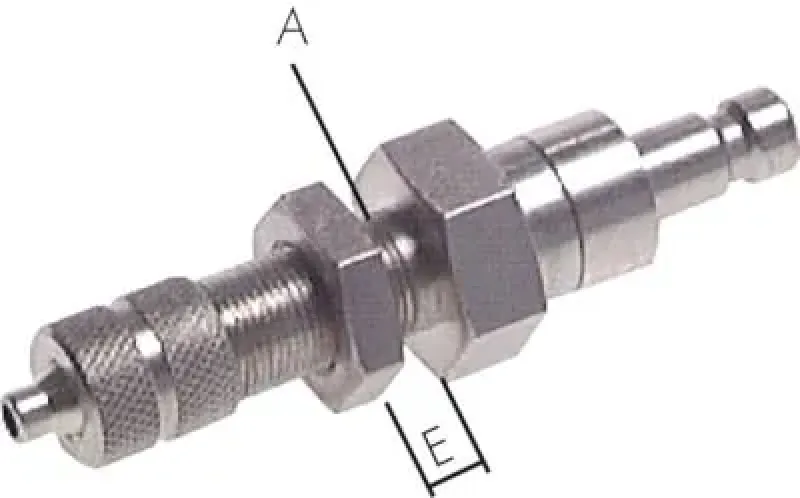 Pneumatik-Kupplungsstecker NW 2,7, Edelstahl 1.4305, Schottgewinde & Überwurfmutter