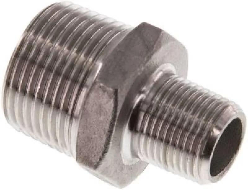 Doppelnippel aus Edelstahl 1.4408, konisches Gewinde, bis 16 bar, alle Größen