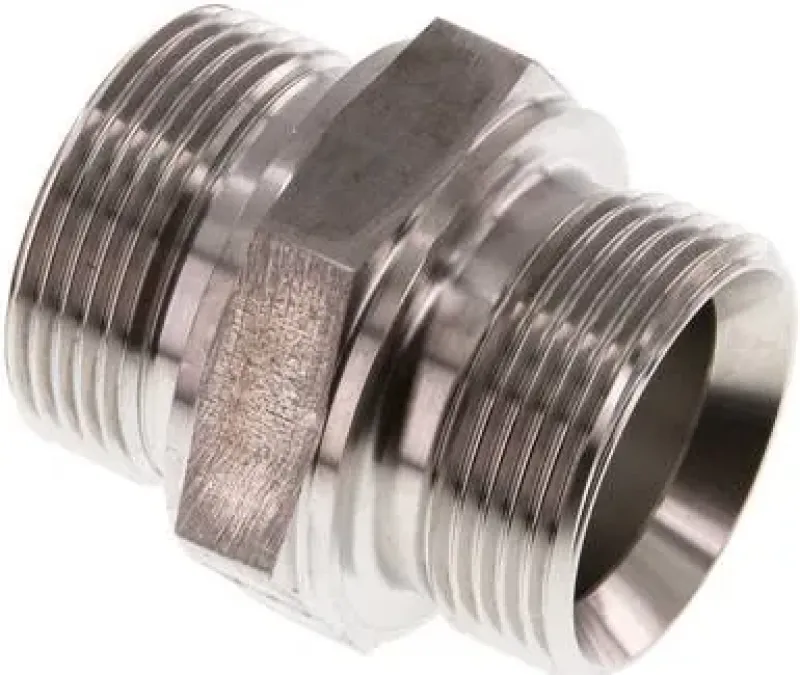 Doppelnippel aus Edelstahl 1.4571, Zollgewinde, 60° Universaldichtkegel, bis 400 bar, alle Größen