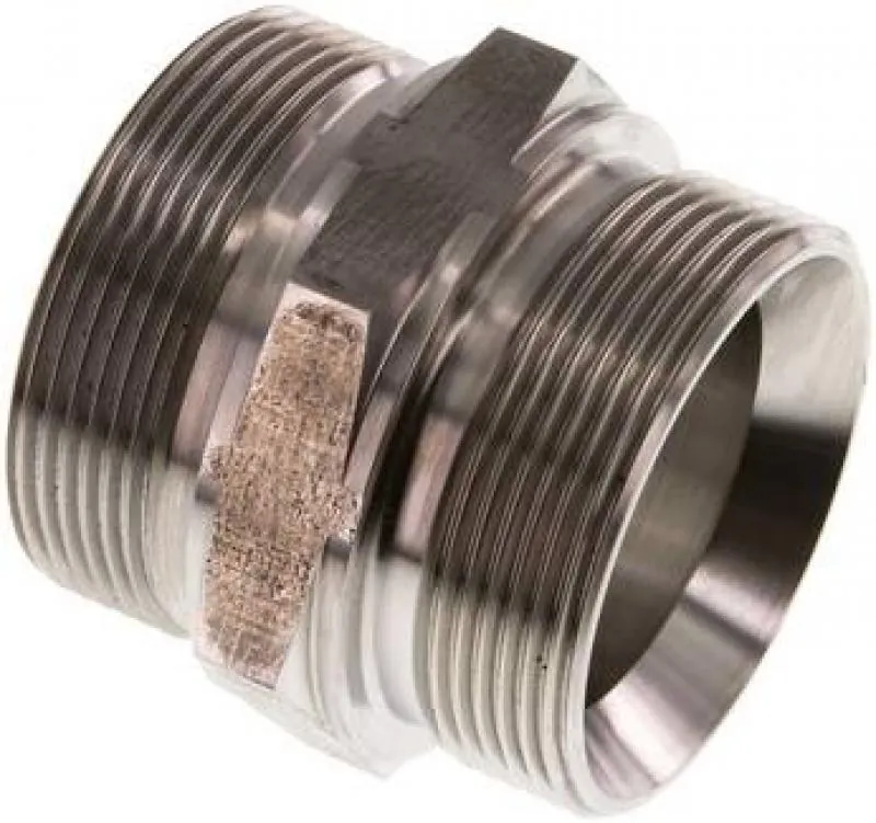 Doppelnippel aus Edelstahl 1.4571, Zollgewinde, 60° Universaldichtkegel, bis 400 bar, alle Größen