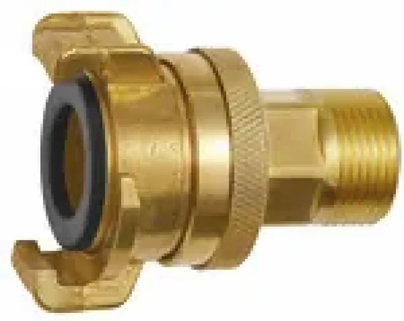 Original GEKA® Sicherheitskupplung aus Messing mit Außengewinde und sichtbarem Sicherungsmechanismus