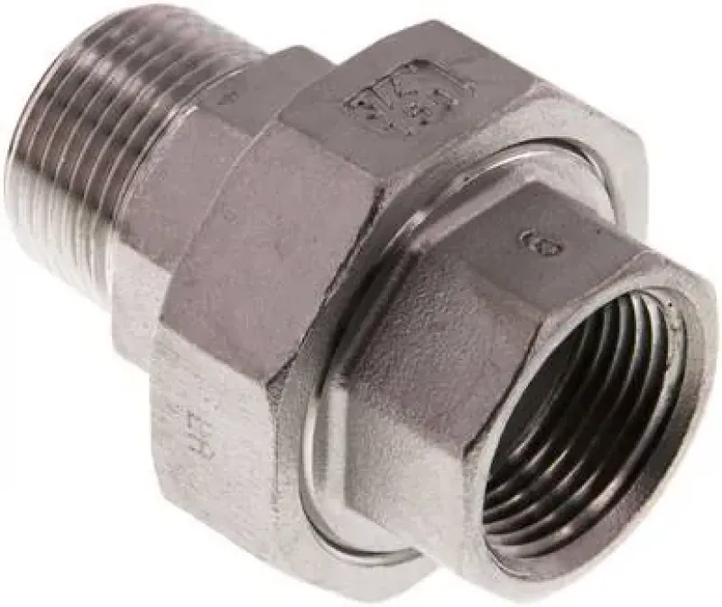 Verschraubung aus Edelstahl 1.4408, Innengewinde und Außengewinde, konisch dichtend, bis 16 bar, auch NPT-Gewinde, alle Größen