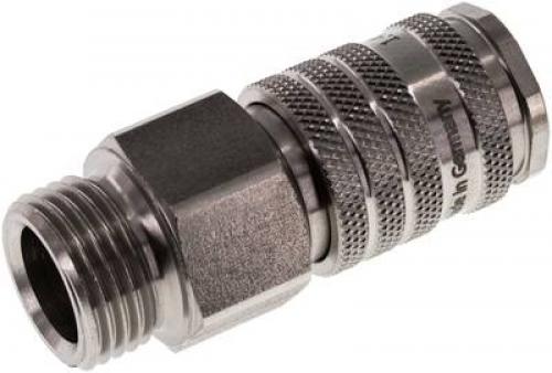 Kupplungsdosen mit Außengewinde, Kugelverriegelung, NW 7,2, Edelstahl 1.4305, alle Größen