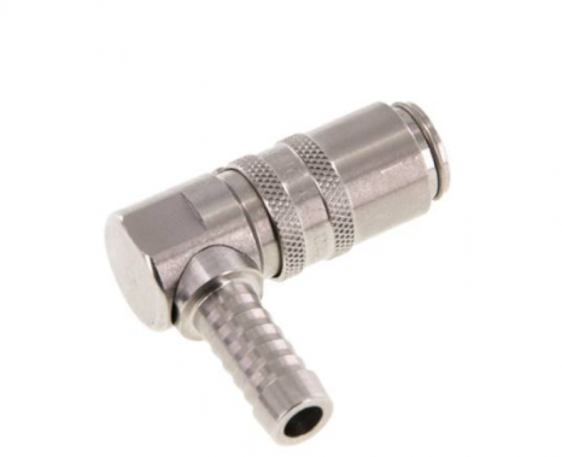 90 Grad Winkel-Temperierkupplungsdose DN6 mit 9mm Schlauchtülle und Entriegelung GSP® Edelstahl