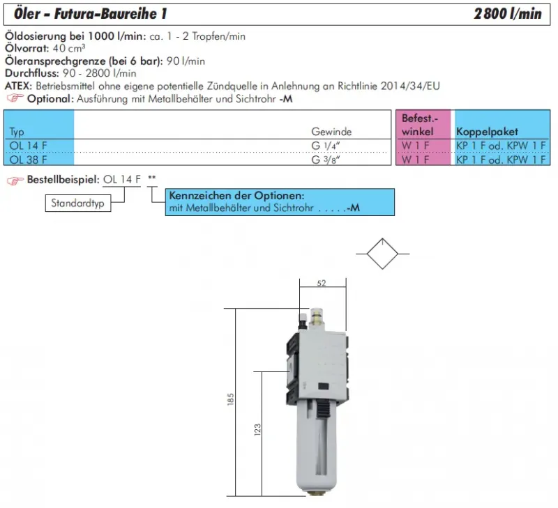 Aventics Öler Serie Futura, Baureihe 1, bis 2800 l/min, G 1/4" & G 3/8"
