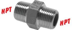 Doppelnippel Edelstahl 1.4408 mit NPT-Gewinde, PN 16, Nippel, NPT-Nippel, alle Größen