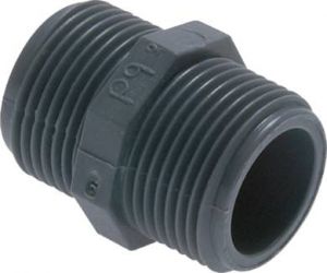 Doppelnippel aus PP (Polypropylen*) mit zylindrischem Gewinde PN 10, alle Größen von www.pneumatikshop-online.de