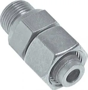 Einstellbare Schneidringverschraubung (metrisch) mit Rohrstutzen, Stahl verzinkt, Einschraubverschraubung, alle Größen Einstellbare Schneidringverschraubung (metrisch) mit Rohrstutzen, Stahl verzinkt, Einschraubverschraubung, alle Größen
