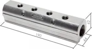 Verteilerleiste aus Edelstahl, einseitig (Heavy Duty), PN 15, Druckluftverteiler, Verteiler, Leiste