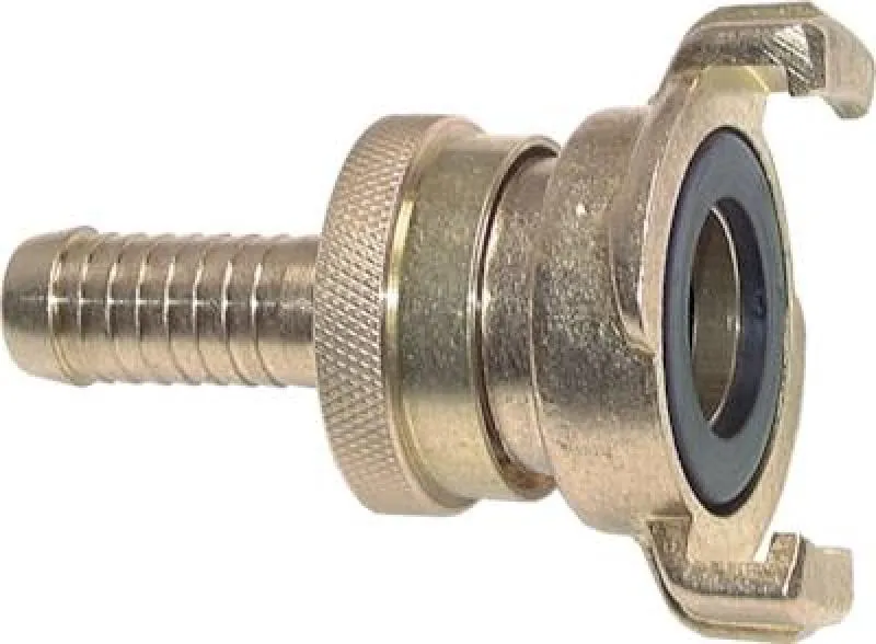 GK Sicherheitskupplung aus Messing mit Schlauchtülle und sichtbarem Sicherungsmechanismus