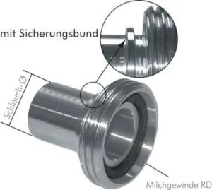Schlauchgewindestutzen 1.4401 (Milchgewinde) mit Sicherungsbund, DIN 11851, alle Größen