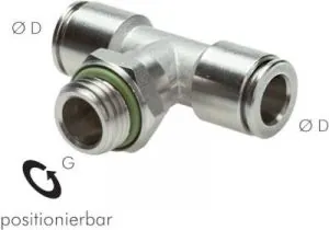 TE-Steckverschraubungen, zylindrisches Gewinde (positionierbar), Edelstahl, T-Steckanschluss, IQS, alle Größen Steckverbindung, Steckverbinder, Verbinder, Leitungsverbinder, Lebensmittelecht
