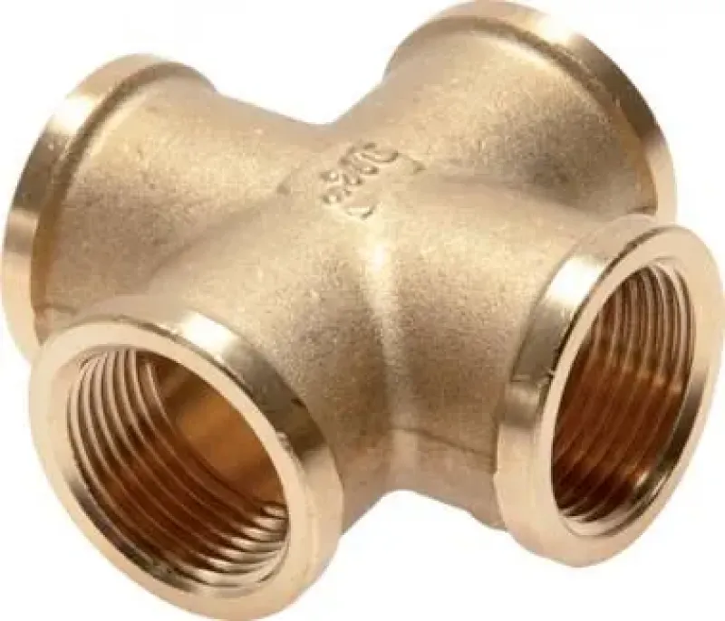 Massives Kreuz-Stück aus blankem Messing mit vier Innengewinden (PN 16)