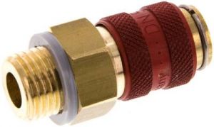 Kupplungsdosen mit Außengewinde, NW 5, Messing, mit roter Schiebehülse, alle Größen von www.pneumatikshop-online.de