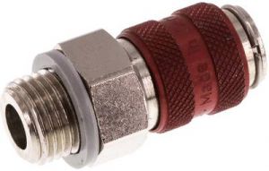 Kupplungsdosen mit Außengewinde, NW 5, Messing vernickelt, mit roter Schiebehülse, alle Größen von www.pneumatikshop-online.de