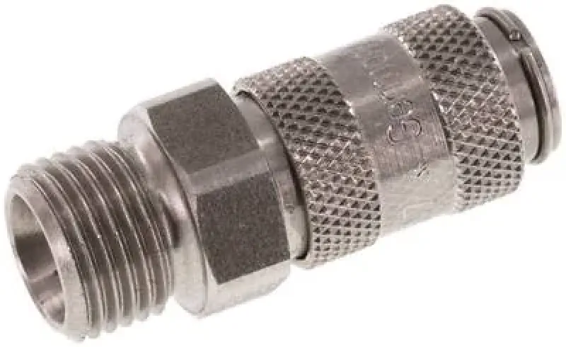 Pneumatik-Kupplungsdose NW 2,7 mit Außengewinde aus Edelstahl 1.4305