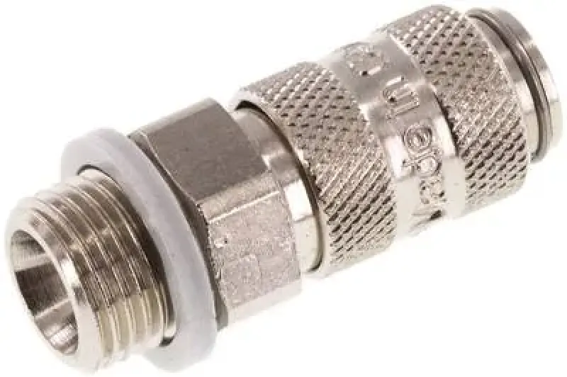 Pneumatik-Kupplungsdose NW 2,7 mit Außengewinde aus vernickeltem Messing