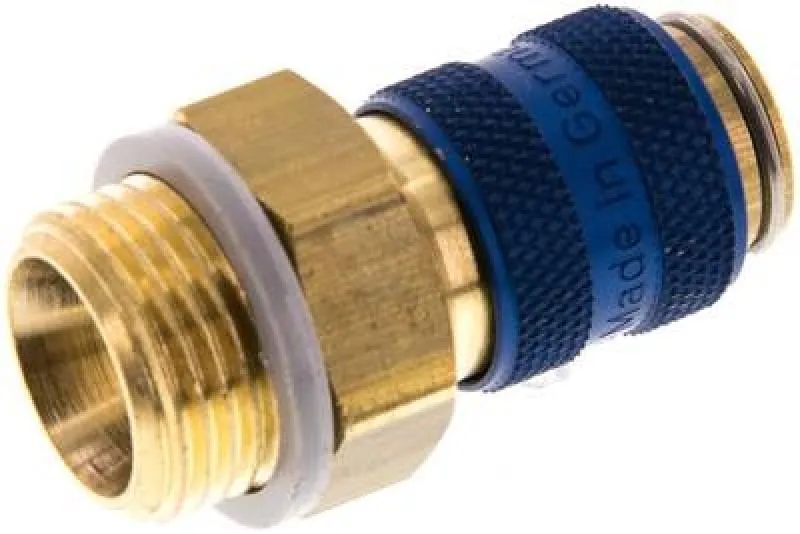 Kupplungsdosen mit Außengewinde, NW 5, Messing, mit blauer Schiebehülse, alle Größen von www.pneumatikshop-online.de