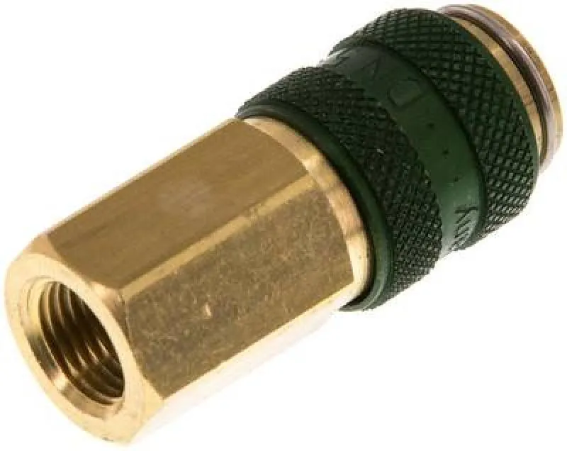 Kupplungsdosen mit Innengewinde, NW 5, Messing, mit grüner Schiebehülse, alle Größen von www.pneumatikshop-online.de