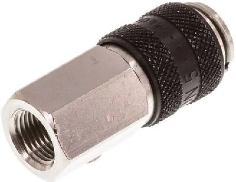 Kupplungsdosen mit Innengewinde, NW 5, Messing vernickelt, mit schwarzer Schiebehülse, alle Größen von www.pneumatikshop-online.de