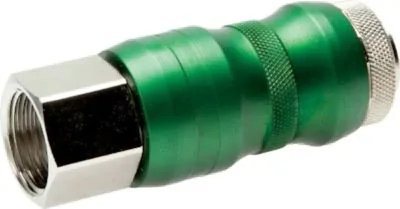 Sicherheits-Kupplungsdose NW 7,2 aus gehärtetem Stahl (typischerweise silbern/verzinkt) mit Innengewinde und sichtbarer Schiebehülse