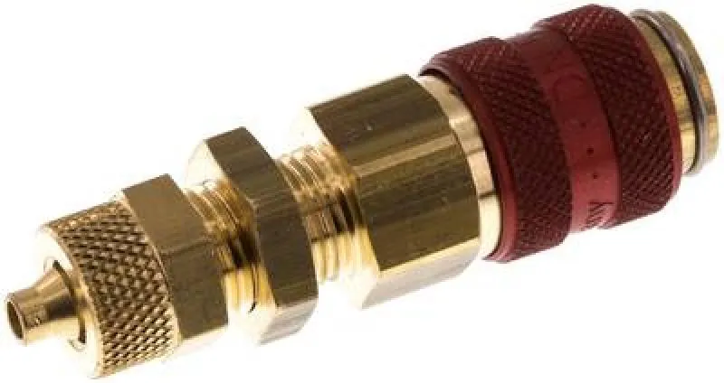 Kupplungsdosen mit Überwurfmutter & Schottgewinde, NW 5, Messing, mit roter Schiebehülse, alle Größen von www.pneumatikshop-online.de