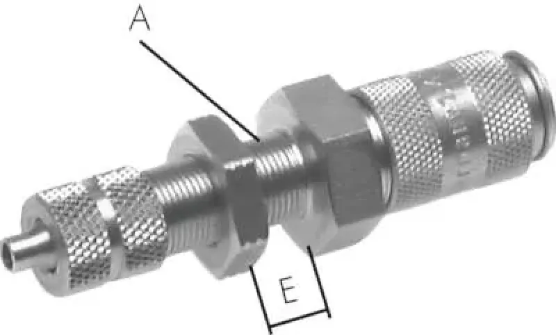 Pneumatik-Kupplungsdose NW 2,7 mit Schottgewinde und Überwurfmutter aus Edelstahl 1.4404 (V4A)