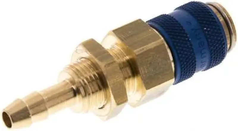 Kupplungsdosen mit Schlauchtülle & Schottgewinde, NW 5, Messing, mit blauer Schiebehülse, alle Größen von www.pneumatikshop-online.de