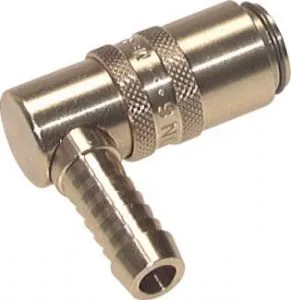Kupplungsdosen Messing, 90° Winkel, Schlauchtülle MIT ENTRIEGELUNG DN 6 (9 mm Zapfen), Temperierkupplung, GSP, kompatibel zu Hasco,alle Größen,Parker, Hydraulik, Mineralöl, Luft, Wasser, Schmieröl, Schlauch, Druckschlauch, Pneumatik