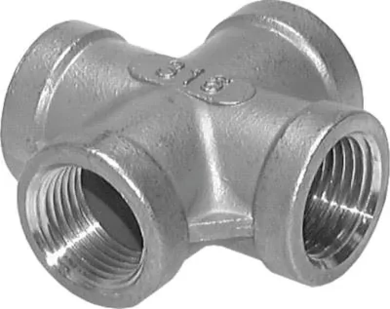 Kreuz-Stück aus Edelstahl 1.4408 (V4A) mit vier Innengewinden für 16 bar mit IG bis 16 bar, alle Größen von www.pneumatikshop-online.de