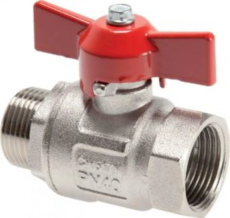 Einschraub-Kugelhahn 2-teilig kurze Bauform IG/AG Messing vernickelt voller Durchgang 25–50 bar mit Flügelmutter alle Größen