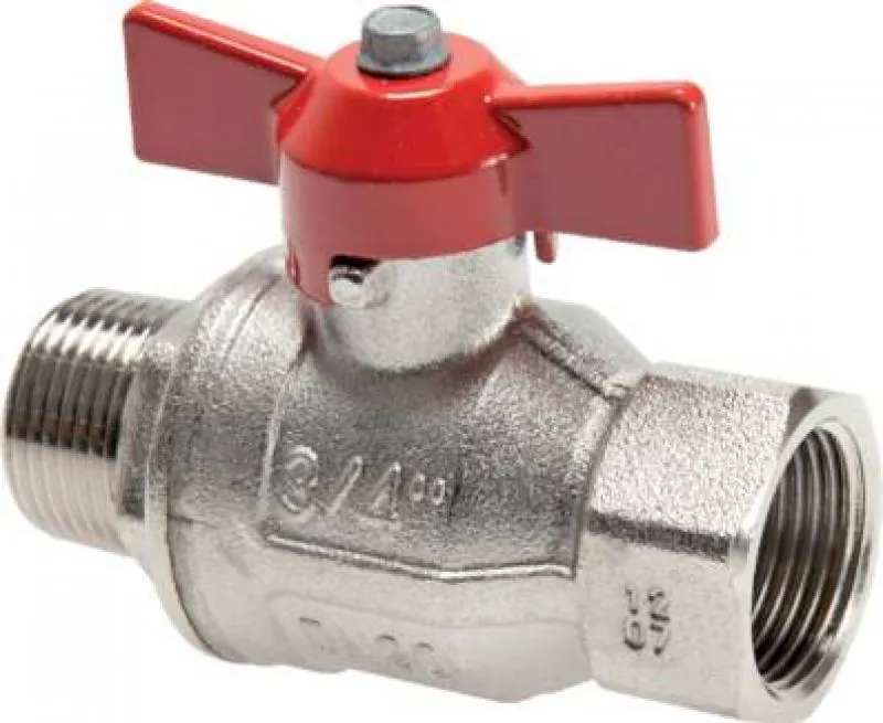 Einschraub-Kugelhahn 2-teilig IG/AG Messing vernickelt voller Durchgang 14–50 bar mit Flügelmutter alle Größen