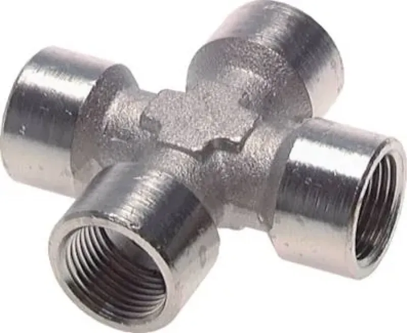 Kreuz-Stück aus vernickeltem Messing mit vier Innengewinden (PN 16)