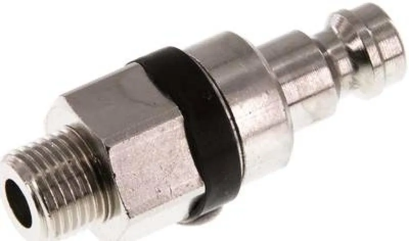 Kupplungsstecker mit Außengewinde, NW 5, Messing vernickelt, mit schwarzer Farbmarkierung, alle Größen von www.pneumatikshop-online.de