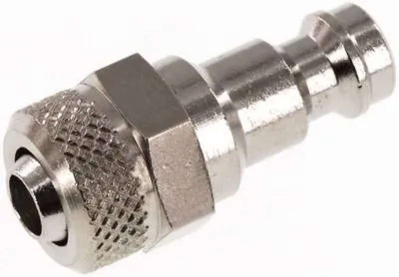 Kupplungsstecker NW 5 aus massivem Messing vernickelt mit Überwurfmutter