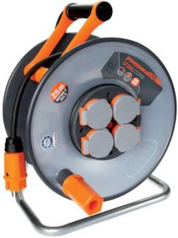 Eine robuste Stahlblech-Kabeltrommel IP 44 mit Gummi-Neopren-Kabel