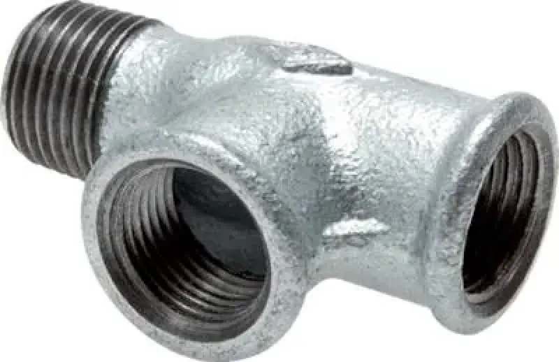 T-Stück aus verzinktem Temperguss mit Gewindemix Außen-Innen-Innen (AII) bis 25 bar