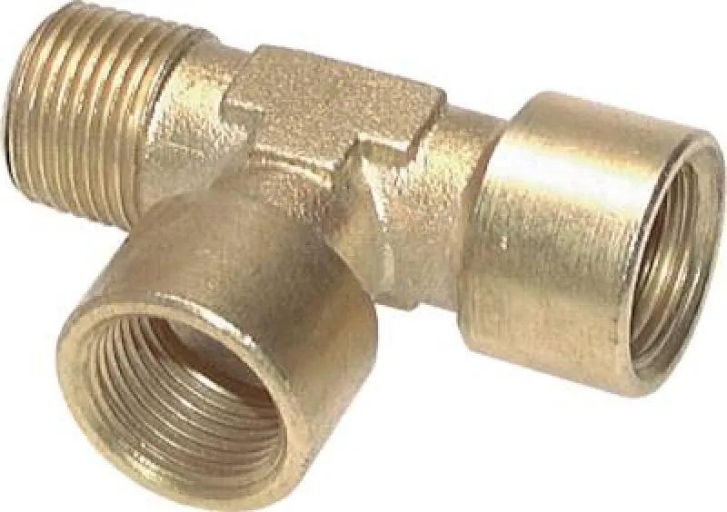 T-Stück aus blankem Messing mit Gewindekombination Außen-Innen-Innen (AII)