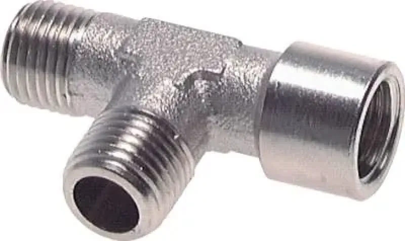 Geschmiedetes T-Stück aus Messing vernickelt mit Gewindemix Innen-Außen-Außen (IAA)